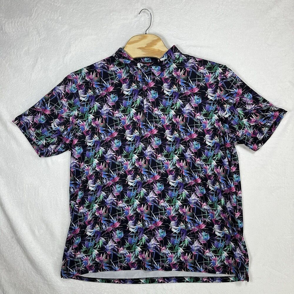 Maelreg Polo Shirt Men XXL 2XL White Blue Spotted Golf‎ Clubs Performance Adult